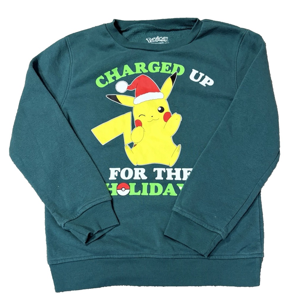 Pokemon Pikachu Boys Holiday Pullover Sweatshirt Green Size M Hybrid Apparel